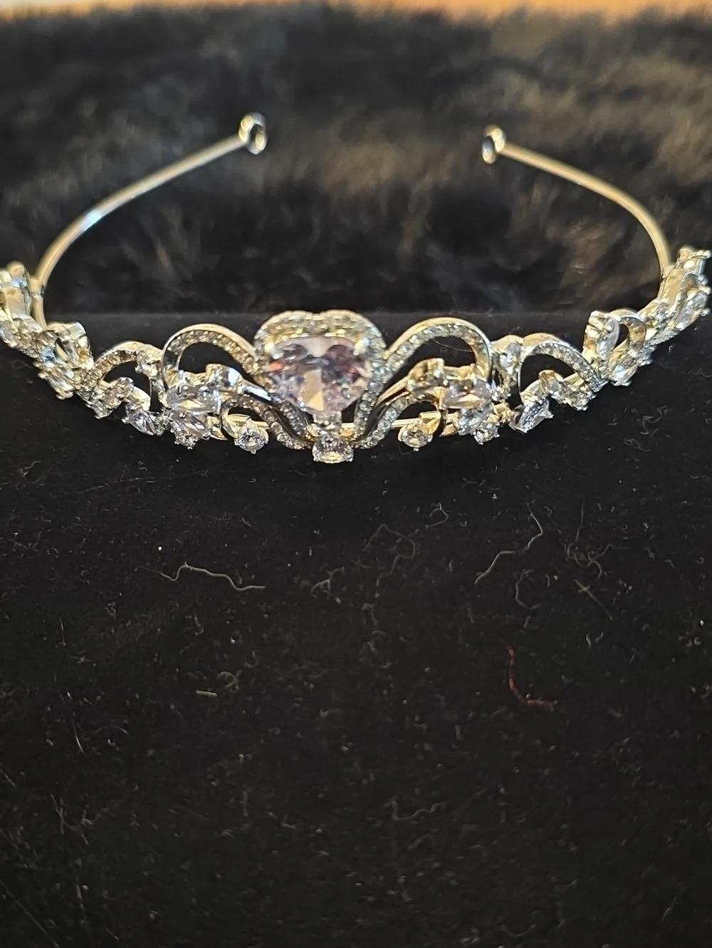 Silver Crystal Heart Tiara Headband